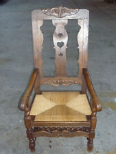 Thron Sessel Historismus geschnitzt Bastgeflecht Armlehnstuhl