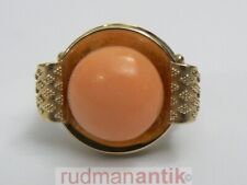 RING GOLD 585 RINGKOPF ENGELSHAUTKORALLE und GRANULATDEKORATION 40er J.