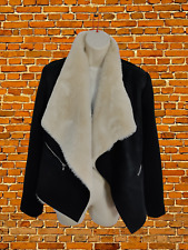 ZARA TRAFALUC UK SMALL SCHWARZER DAMEN-BIKERMANTEL AUS KUNSTFELL/LEDER OFFEN WOLLE