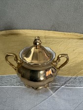 Kleine goldfarbene Zuckerdose mit Deckel, Bavaria Porzellan, Vintage Art Deco