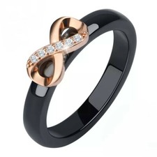 Damen Ring  Infinity Unendlichkeit Keramik Schwarz Zirkonia Herz Liebe +AUSWAHL