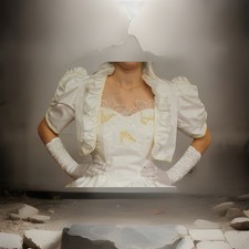 dreiteiliges Brautkleid 38 vintage 90ziger mit Handschuhen und Schleier