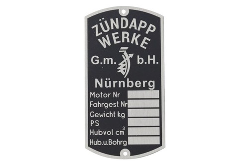 Typenschild für zündapp - typenschild,