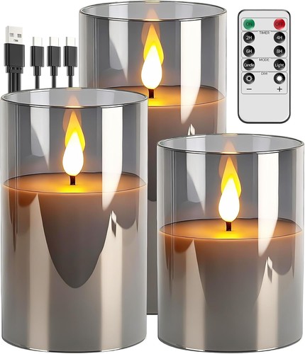 Led kerzen 3er set grau - led,