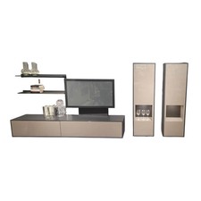 Vilano Wohnwand Silea Wohnen Front Lack Hochglanz Taupe Korpus Eiche Graphit 