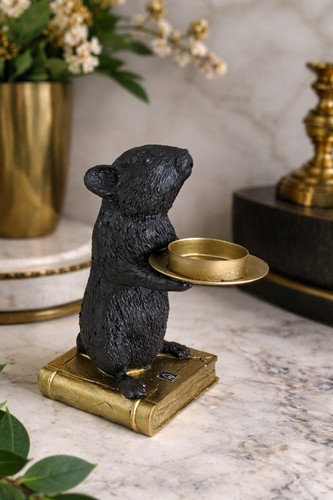 Deko figur maus schwarz - maus, gold