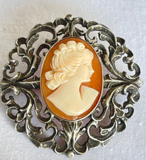 925 er Silber Brosche Kamee Floral, 3,5 cm L