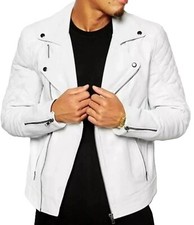 Herren Echt Lammleder Leder Weiß Biker Jacke Klassisch Motorrad Rennfahrer Ma...