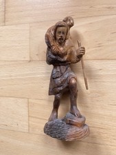 Holz geschnitzt Schäfer mit Lamm Schäferfigur Figur Handarbeit 19x7x5 cm Kunst