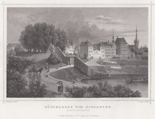 Düsseldorf vom Hofgarten Original Stahlstich Oeder 1851