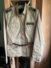 Jacke Damen 38 von Amisu beige/sandfarben mit Echtledergürtel und Glitzer