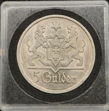 5 Gulden 1927 Danzig Silbermünze seltener Jahrgang Marienkirche rar