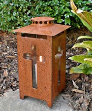 ❀ Grablampe Grablaterne Rost Design 25cm Motiv: Kreuz Metall / Glas Grab 404C