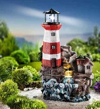 XXL Gartenbrunnen Leuchtturm LED Brunnen Wasserspiel Deko Garten Balkon Terrasse