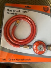 Gasregler Druckminderer 50 mbar 1,5 kg/h mit 100 cm Schlauch für Gasgrill