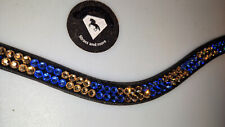 Stirnriemen Leder schwarzgeschwungen blau champagne feurig Strass 40cm WB NEU
