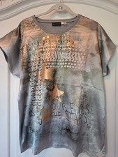 Damen Shirts Kurzarm 2 St Set  Grau Grün/Gold u. weiß m. Gold Gr. 44