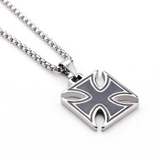 Herren Halskette Eisernes Kreuz Edelstahl Silber/Schwarz Männer