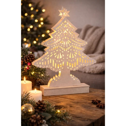 Deko-Tanne/Holz/neu/LED/weiß/