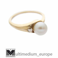 585er Gelbgold Ring Perle Diamant gold diamond pearl 14ct 14k