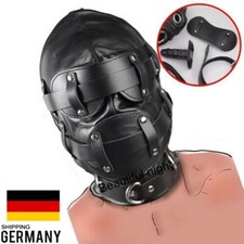 PU Leder Kopfmaske Kapuze Mit Stecker Mundknebel Fesseln Head Haube Abnehmbar SM