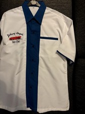 Besticktes Hemd Weiss Royalblau Rockabilly, Mod, Teddyboy ca. Größe L,  Klassik