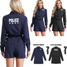 DE ranrann Damen Polizei Polizstin Kostüm Langarm Kurz Jumpsuit Karneval Set