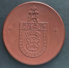 DDR Medaille Porzellan SDAG Wismut Aue Bergbaubetrieb - ca. 96 mm, 103 g