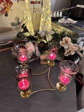 Partylite Weihnachtskerzenhalter aus messing mit 4 mundgeblasen Mosaik Gläsern