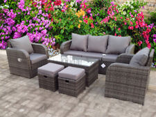 RATTAN LIEGEGEFLECHT GARTEN OUTDOOR TISCH UND STÜHLE MÖBEL TERRASSE SET GRAU