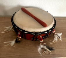 B-Ware Terre Rahmentrommel mit Federn Ziege Haut rund 30 cm mit Schlägel