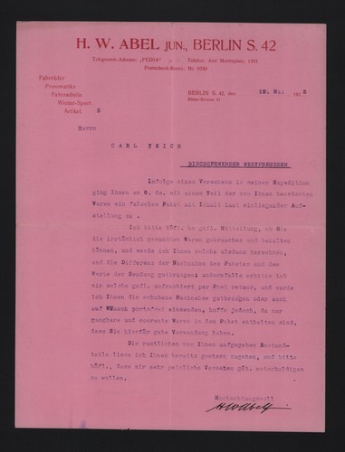 Berlin brief 1915 - h., w.