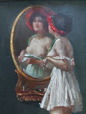 Kabinettstück „Akt vor dem Spiegel“, Öl auf Malkarton, Jugendstil, signiert