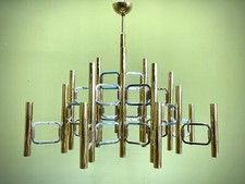 großer zweifarbiger Kronleuchter von Gaetano Sciolari 70er Jahre Messing Chrom