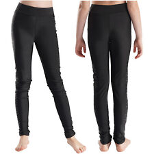 DE iEFiEL Mädchen Eiskunstlauf Trainingshose Lange Pants mit Strass Strumpfhose