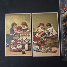 2 Chromos Dorés Vallet Minot Puppen Spielzeug 1880 Werbekarte