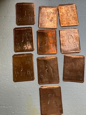 Wäscheschablonen,127 Stück, antike Monogrammschablonen, Kupfer, im Origialkasten