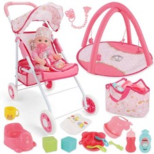 Puppenwagen Set für Mädchen Babypuppen-Set mit Puppenwagen 30cm Babypuppe Spi...