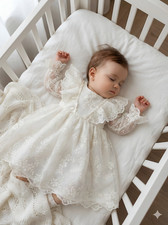 Ecru Kleid Spitze Taufkleid