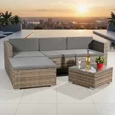 Rattan Sofa Grau Sitzgarnitur