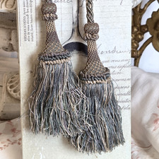 1 von 2 antiken Doppelquasten, puderblau, Vorhang und Deko Frankreich