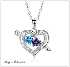 Damen Halskette Herz Zirkon Anhänger Frauen Schmuck Kette 925 Silber verstellbar