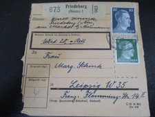 #1100 Paketkarte aus FRIEDEBERG (Neum) nach Leipzig