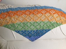 Dreieckstuch,  „ Happy“ Stola  gehäkelt  mit Bobbelwolle Baumwolle bunt 150cm