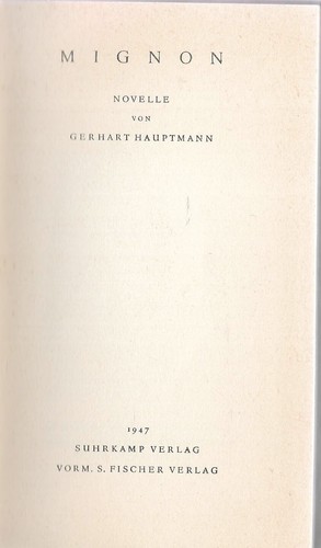 Gerhart hauptmann mignon - gerhart,