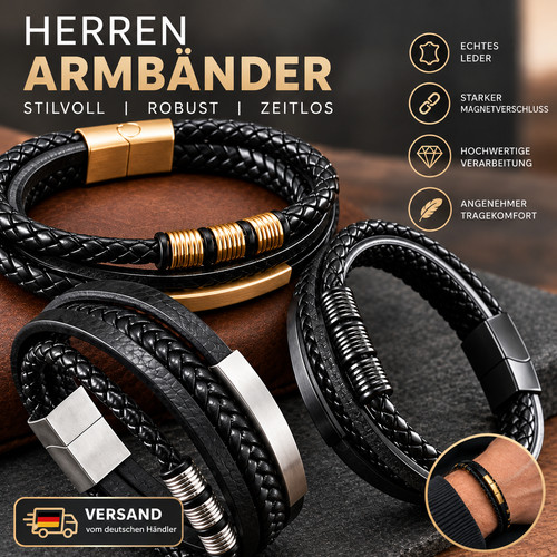 Herren armband schwarz gold - herren,