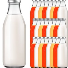 25 Glasflaschen 1 Liter Flaschen Saftflaschen Milchflaschen mit Deckel silber
