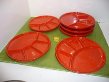 6 alte Keramik  rote Fondueteller Teller   Ø ca. 22,5 cm