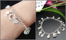 Damen Armband mit Anhänger 12 Charms Bettelarmband 925 Siber PL Geschenk elegant