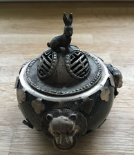 Antike Asiatische Räucher Dose Räuchergefäß Hase Löwenköpfe Tierfigur Vintage